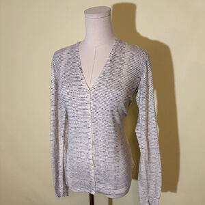 Bass Women’s Cream & Navy Speckled Cotton Cardigan Sweater M